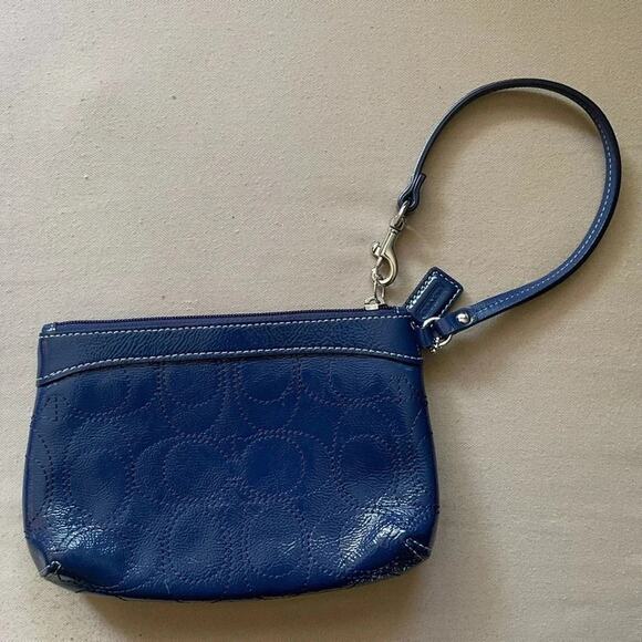 Coach Blue Leather Wristlet Wallet Bag - Picture 5 of 5
